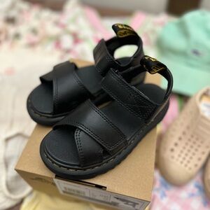 Dr. Martens Black Leather Sandals with Adjustable Buckle